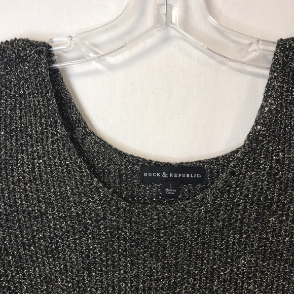 ROCK & Republic Women’s Sweater Pullover Size L Black With Metallic Thread - Picture 3 of 13